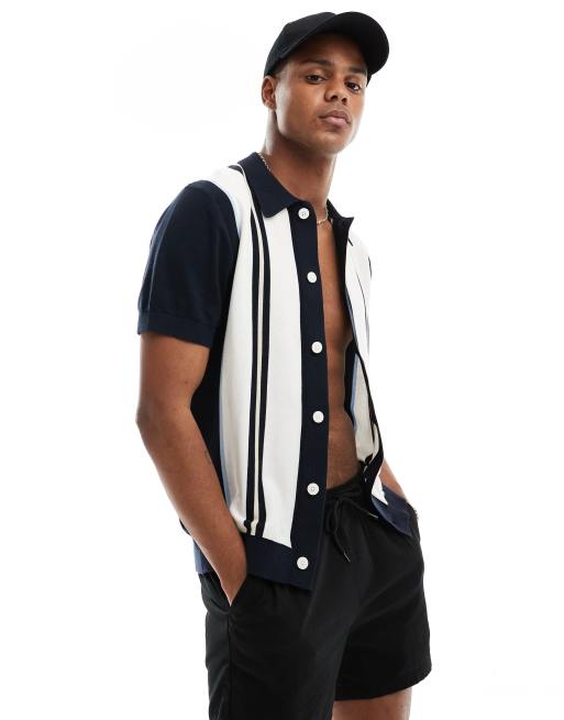 Selected Homme knitted button up polo in navy colour block , 3 of 4
