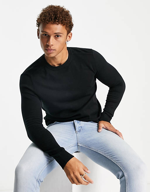 Selected Homme knitted crew neck jumper in black | ASOS