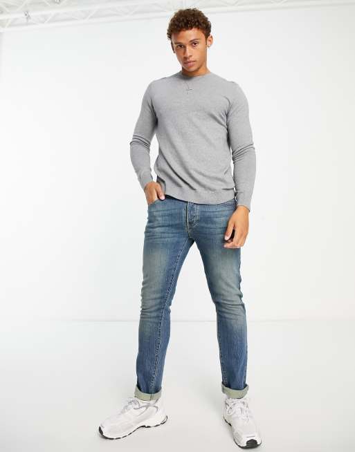 Grey jumper cheap and blue jeans