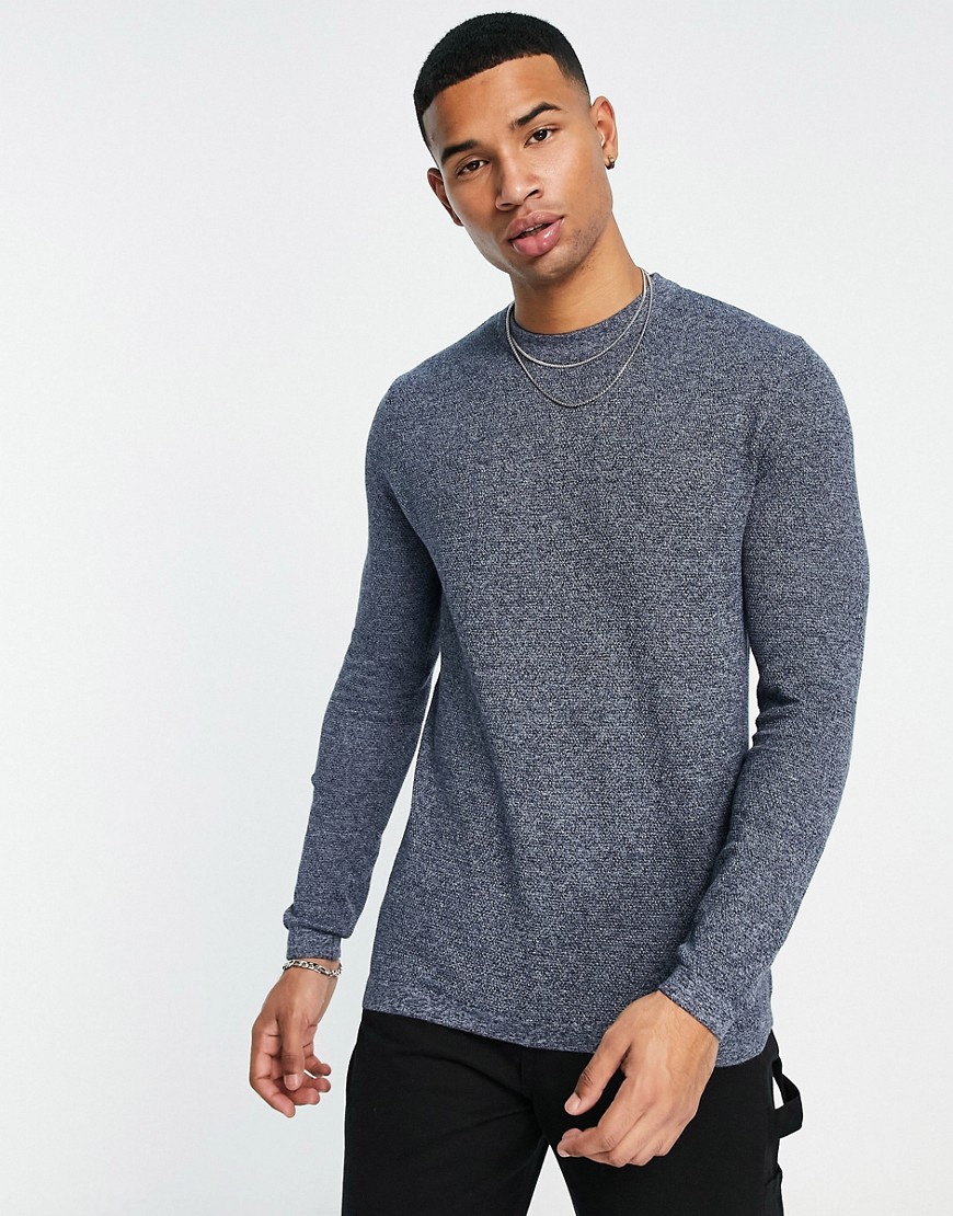 Selected Homme knitted crew neck jumper in navy fleck