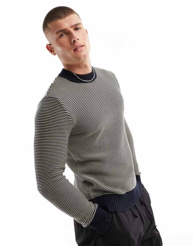 Selected Homme - knitted crew neck jumper in navy stripe