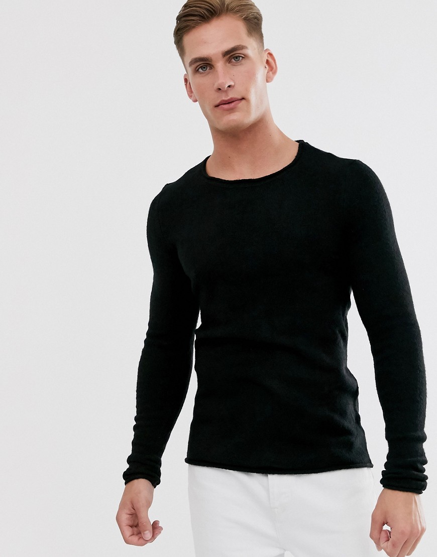 Selected Homme knitted crew neck jumper-Black