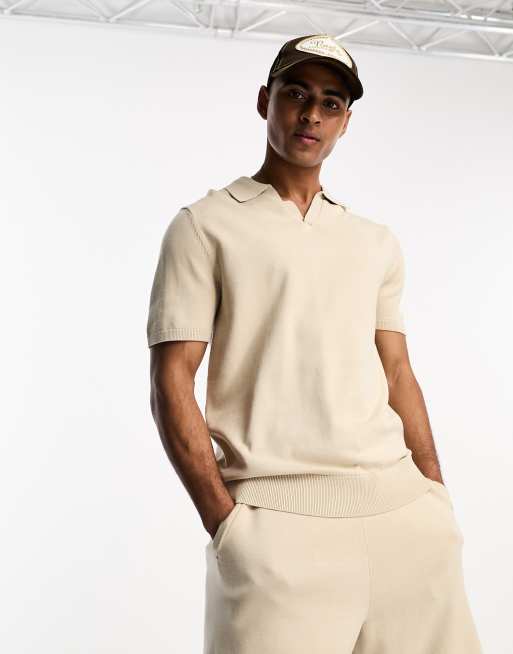 Selected Homme knitted polo co-ord in beige | ASOS