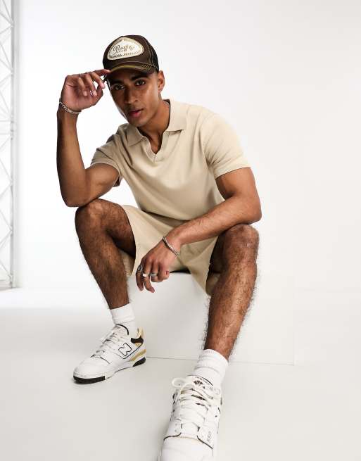 Selected Homme knitted polo in beige (part of a set) , 3 of 4