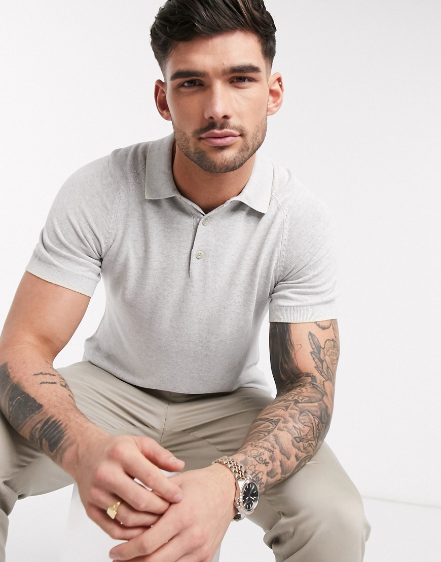 Selected Homme knitted polo in gray-Grey