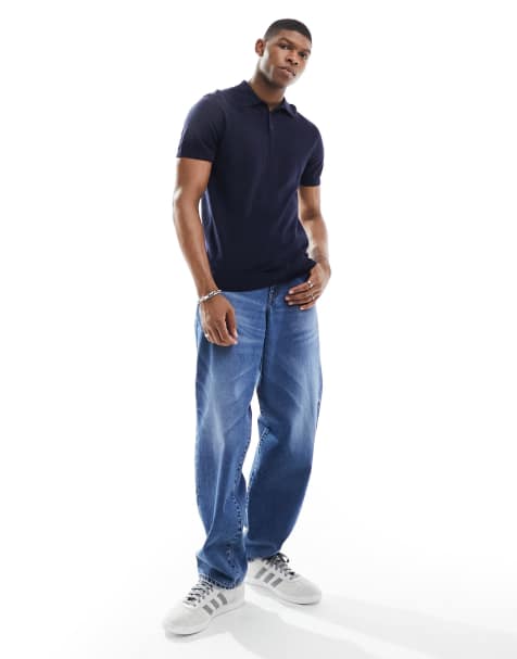 Selected Homme knitted polo in navy - view 1