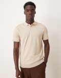 [Selected Homme] Selected Homme knitted polo shirt in cream-White XXL Oatmeal