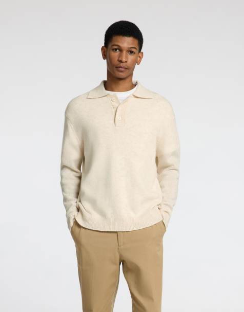 Selected Homme Knitted polo shirt in egret - view 1