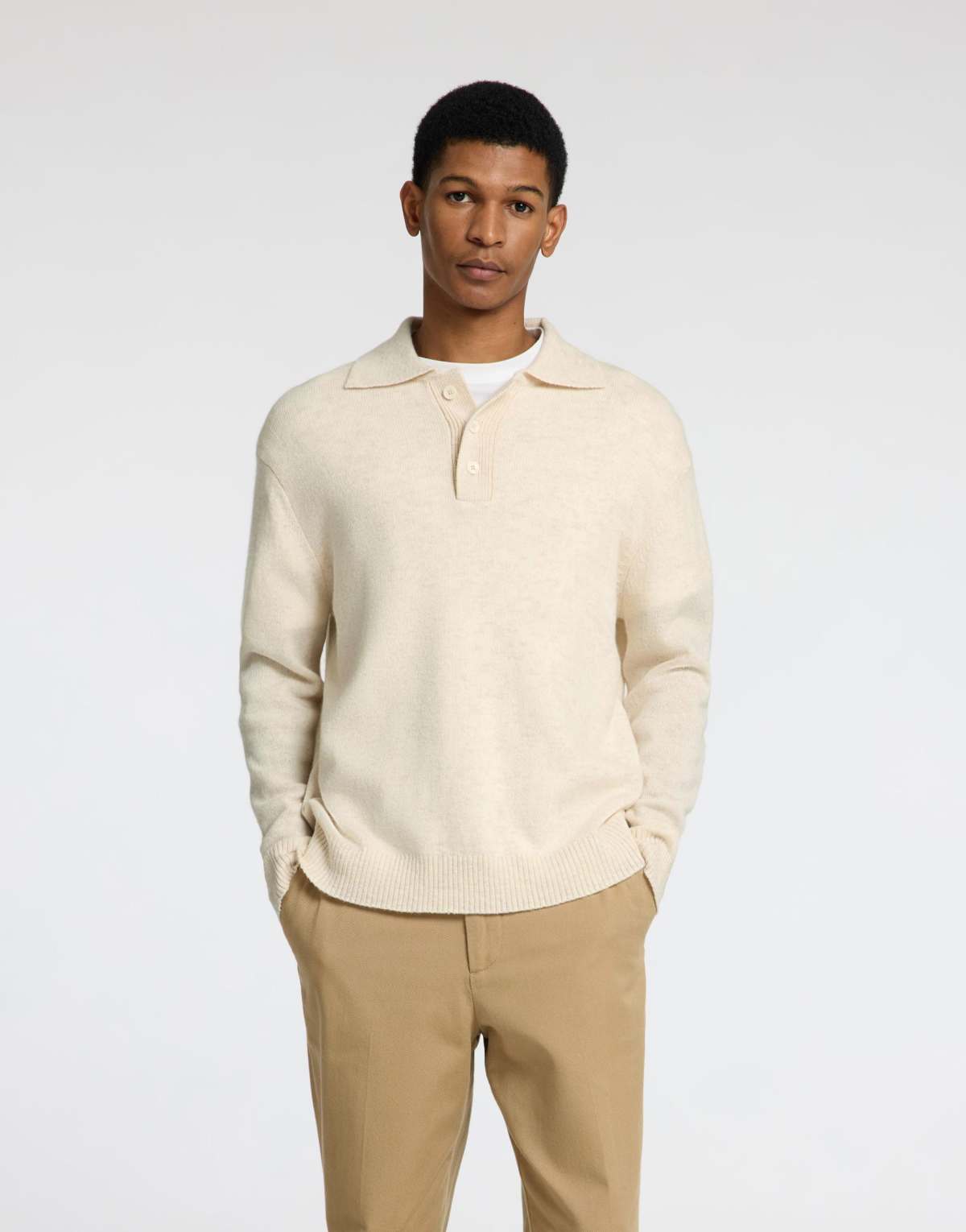 Selected Homme Knitted polo shirt in egret