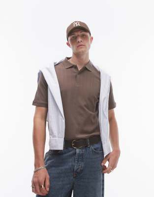 Selected Homme knitted polo shirt with applique pattern in brown