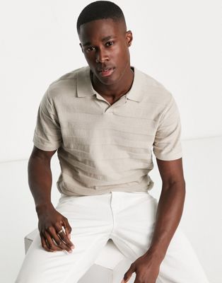 Selected Homme knitted polo with revere collar in beige - ASOS Price Checker
