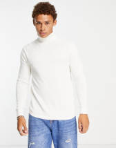 New Look ribbed muscle fit roll neck jumper in off white | ASOS