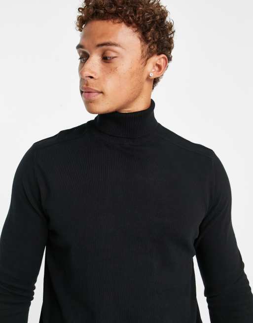 Selected Homme knitted roll neck sweater in black ASOS