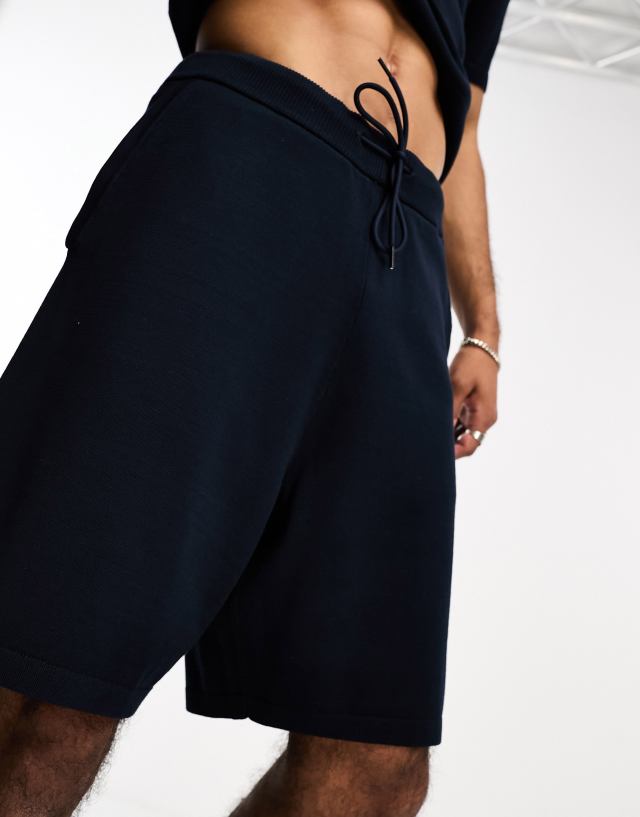 Selected Homme - knitted short co-ord with drawstring waist in navy