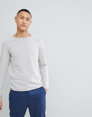 Knitted Sweater With Roll Hem Detail-Gray