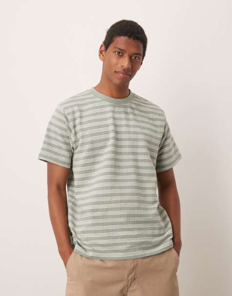 Selected Homme knitted t-shirt in green stripe - view 1