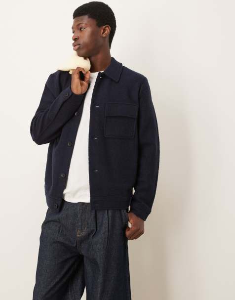 Selected Homme knitted wool overshirt in navy - view 1