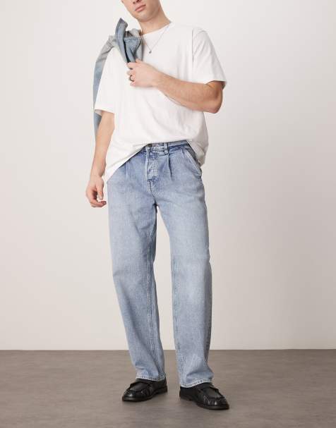 Selected Homme Kobe loose fit pleat jeans in light blue - view 1