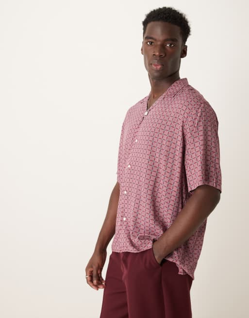 Selected Homme - Kortærmet skjorte med mandala-print i rød