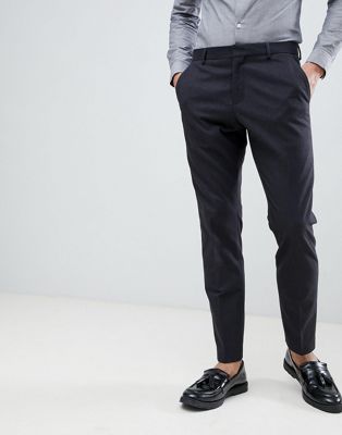 Selected Homme – Kostymbyxor med smårutig detalj och smal passform-Marinblå