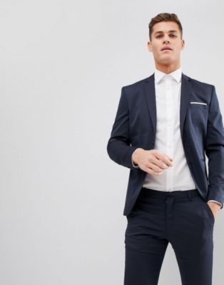 Selected Homme – Kostymjacka i jacquardväv med smal passform-Marinblå