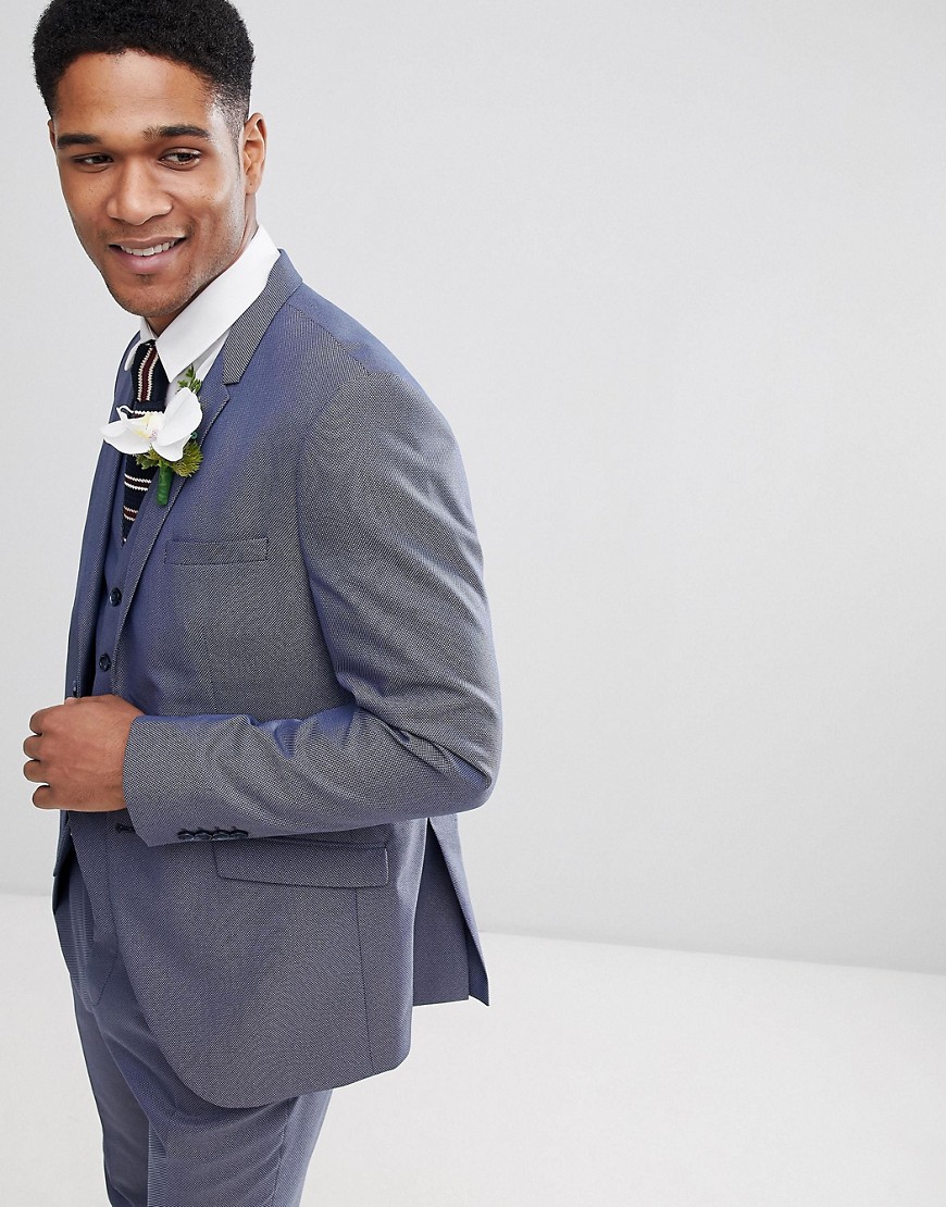 Selected Homme kostymjacka med textur och smal passform-Marinblå