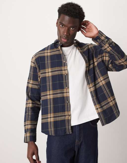 Selected Homme – Koszula oversize w granatowo-żółtą kratkę