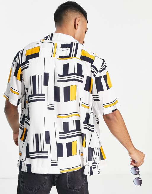 Selected Homme – Kurzärmliges Hemd in Weiß mit Blockprint und Reverskragen, 2 von 4