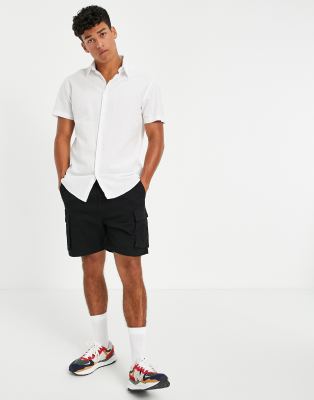 Selected Homme – Kurzärmliges Leinenhemd in Weiß