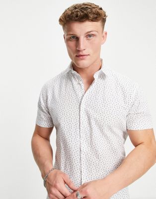 Selected Homme – Kurzärmliges Leinenhemd mit schmalem Schnitt-Weiß