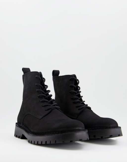 Selected Homme lace up boots with chunky sole in nubuck