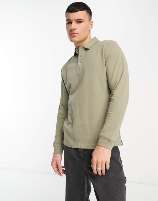 Selected Homme – Langärmliges Polohemd aus Baumwollmix in Khaki