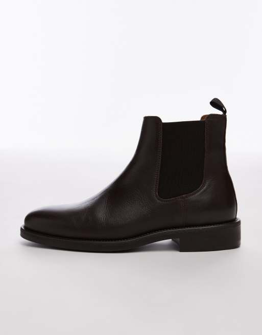 Selected Homme Leather chelsea boots in brown