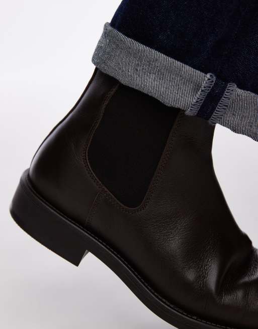 Selected Homme Leather chelsea boots in brown