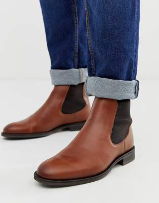 Selected Homme leather chelsea boots in tan-Brown