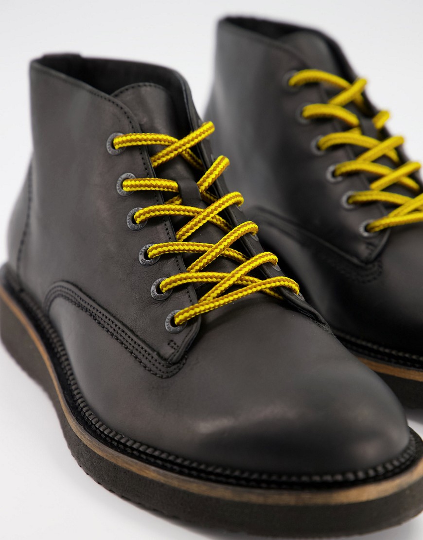 Selected Homme leather chukka boot with contrast laces in black