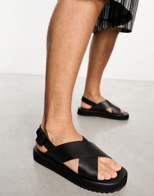Selected Homme leather crossover sandal in black