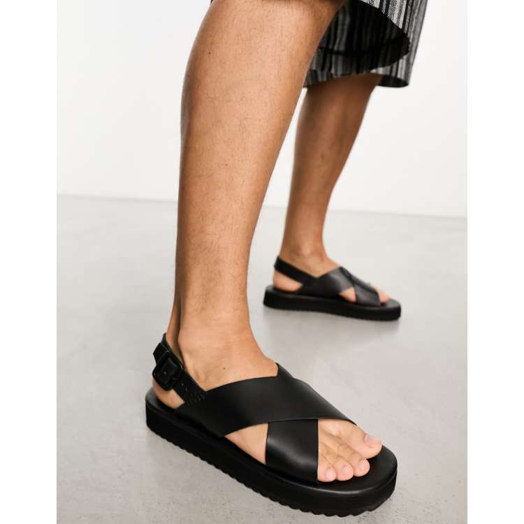 Mens leather deals crossover sandals