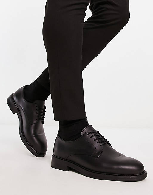 Selected Homme leather Derby shoe in black | ASOS