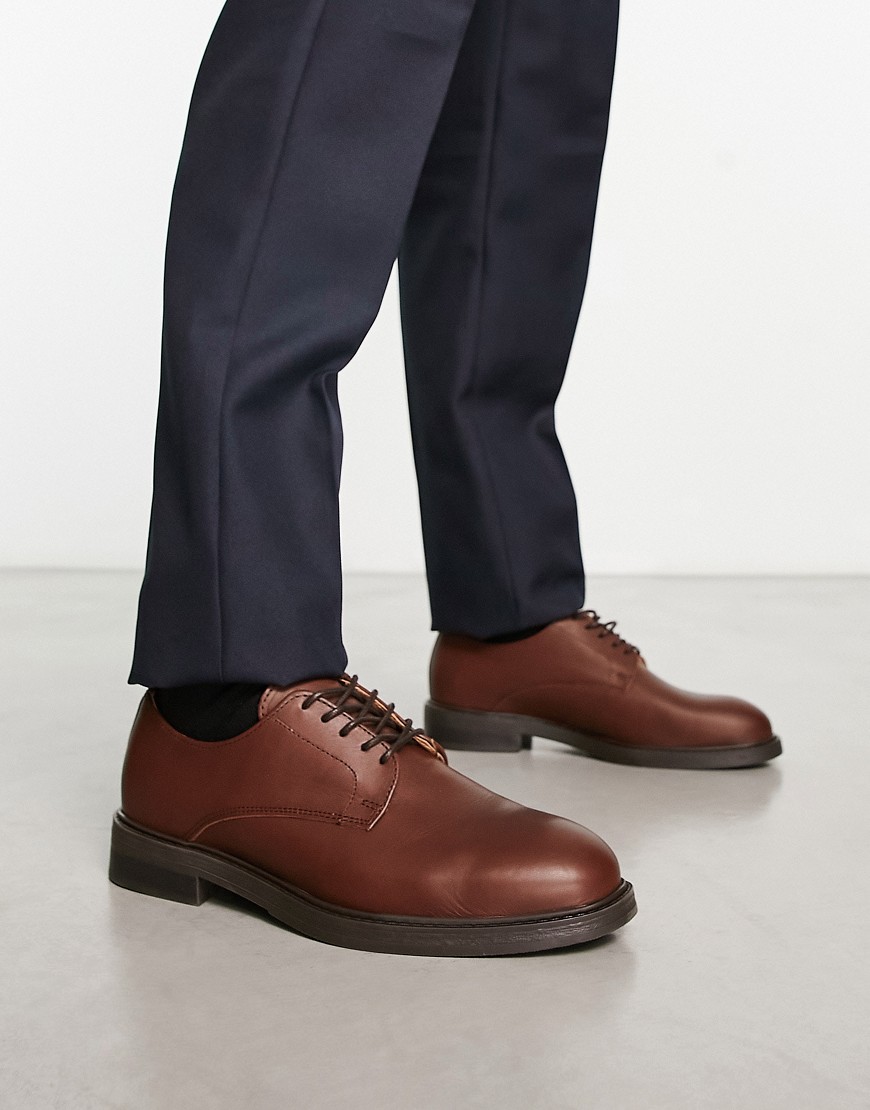 Selected Homme Leather Derby Shoe In Brown