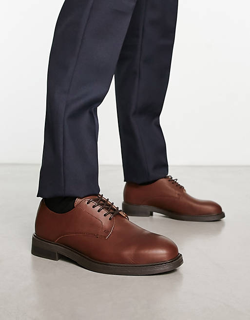 Selected Homme leather Derby shoe in brown | ASOS