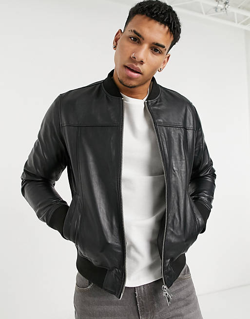 Selected Homme leather jacket in black | ASOS
