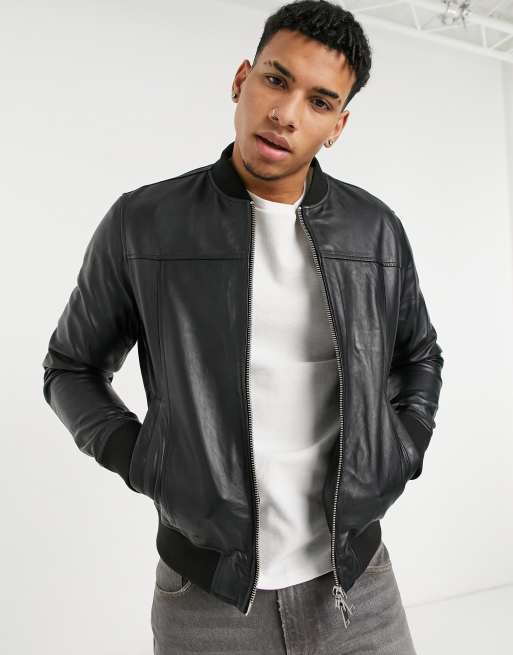 Selected Homme leather jacket in black