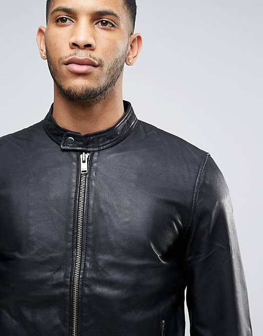 take Crack pot salute Selected Homme Leather Jacket | ASOS