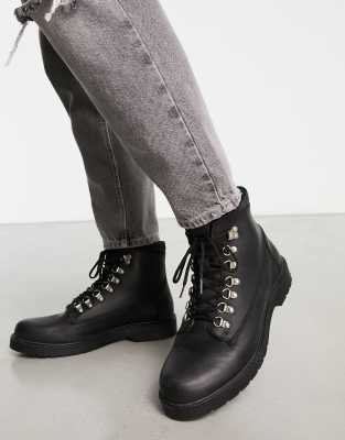 Selected Homme Leather Lace Up Boot With Moc Toe In Black