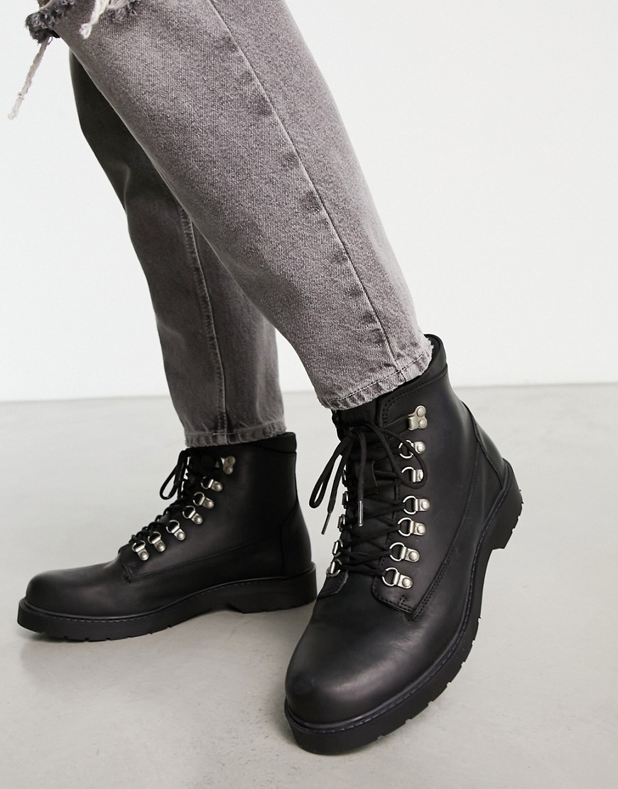 Selected Homme leather lace up boot with moc toe in black