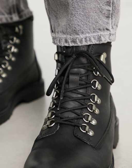 Mens black leather outlet lace up boots