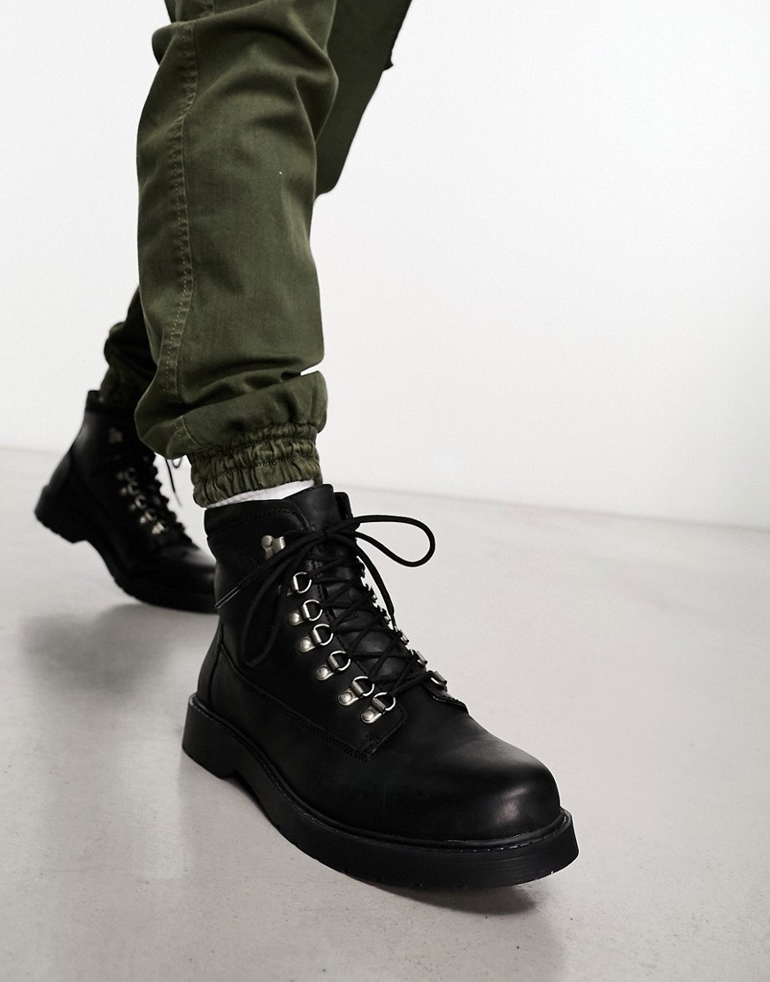 Selected Homme leather lace up boots in black