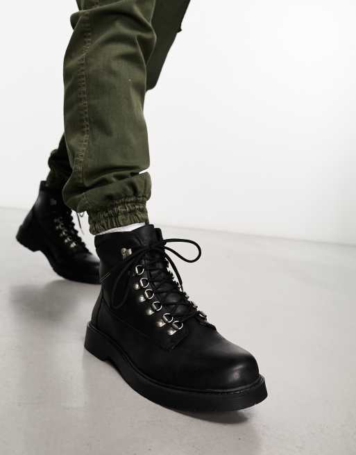 Selected Homme leather lace up boots in black ASOS