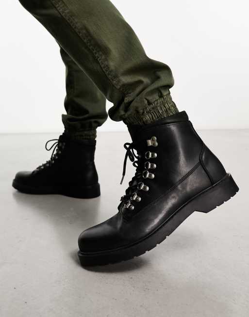 Selected Homme leather lace up boots in black ASOS